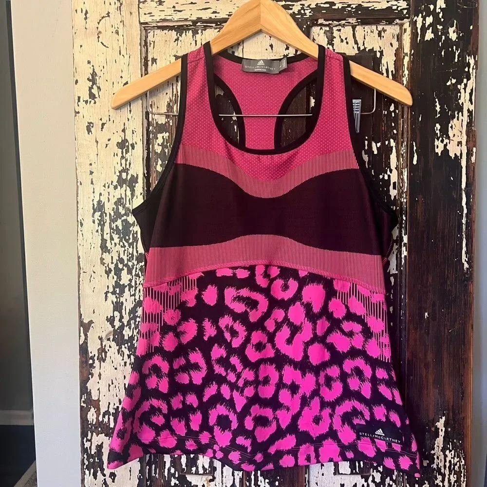 Stella McCartney for ADIDASbold racer back running   Pink Leopard Print Tank Top